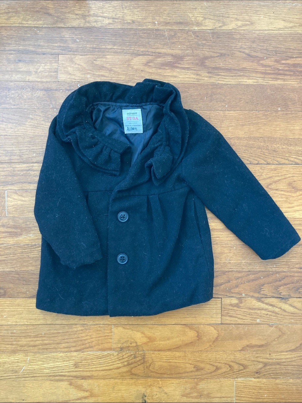 Old Navy Black Girls' Ruffle Collar Peacoat Wool Blend Pockets